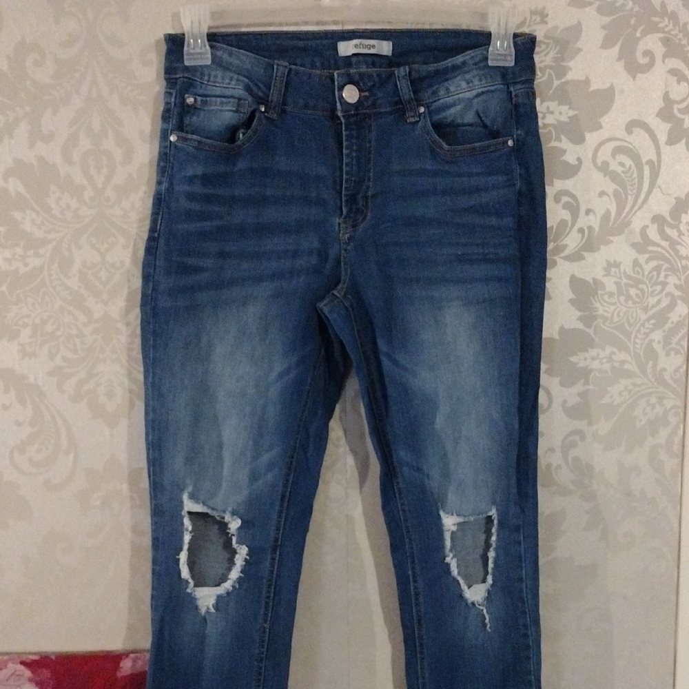 Refuge Blue Skinny Jeans with Distressed Details